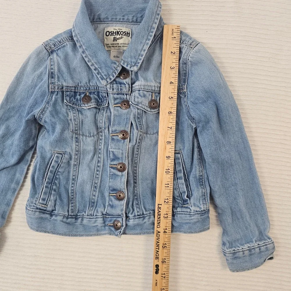 OshKosh Bgosh Girls Light Wash Denim Trucker Jacket Size 6 6x Blue CottonStretch